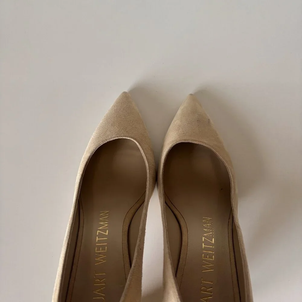 Stuart Weitzman Size 6 Tan Suede Heel Pointed Toe Rubber Sole 75mm Heel 3 Inch - Picture 5 of 6
